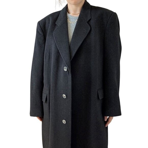 Vintage Mens 1970s Charcoal Gray Cashmere Blend Trench Coat Jacket 46R - Picture 1 of 10